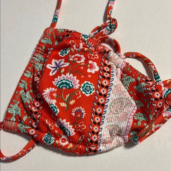 SHEIN Pink Red Green White Floral Triangle Swim Bikini Top Adjustable Tie Small - Picture 3 of 6